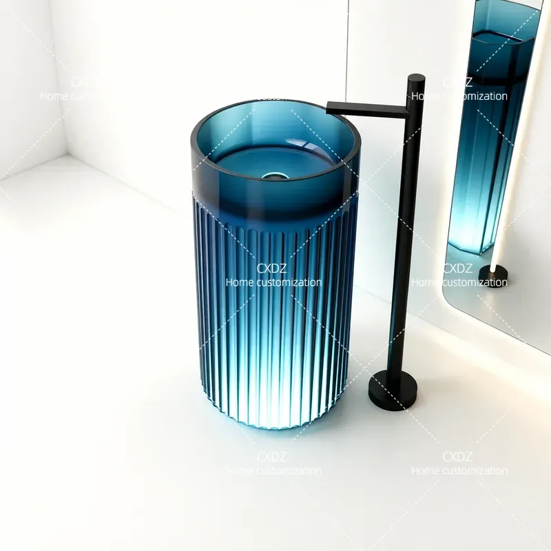 Resin Art In Floor - Integrated Floor to Ceiling Bathroom Wash