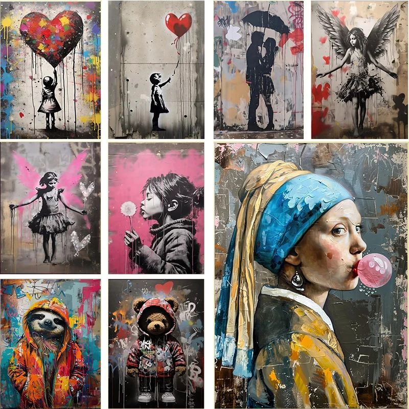 Resin Art On Wall - Banksy Graffiti Boy Girl with Balloon