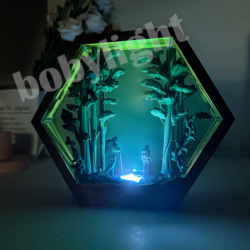 Resin Artist - Hiker Figure Table Resin Lamp Rainforest