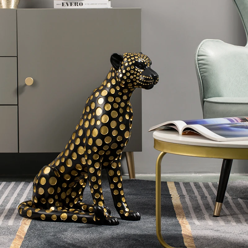 Resin Art In Floor - Home Decor Fortune Leopard Statue Art