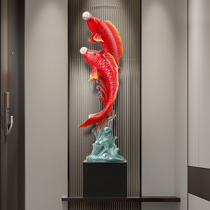 Resin Art In Floor - Five-Flavored Fish Sculpture,Resin Statue,Luxury Living Room,TV